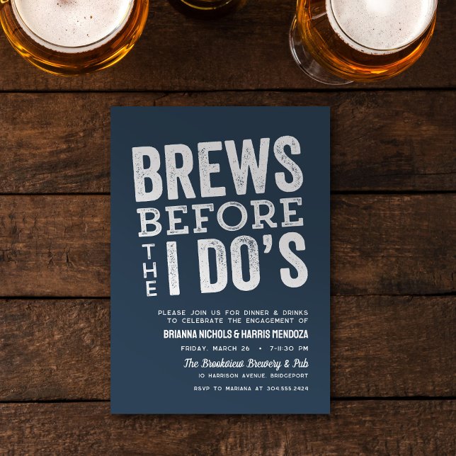 Brews before I Do's brewery engagement party blue Invitation (Creator Uploaded)