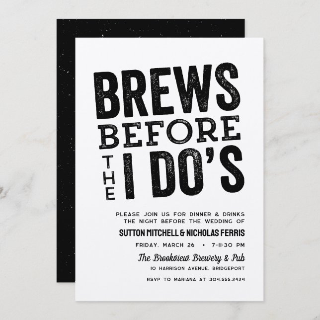 Brews before I Do's brewery rehearsal dinner Invit Invitation (Front/Back)
