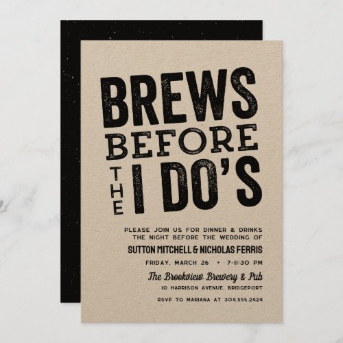 Brews before I Dos brewery rehearsal dinner Invit Invitation