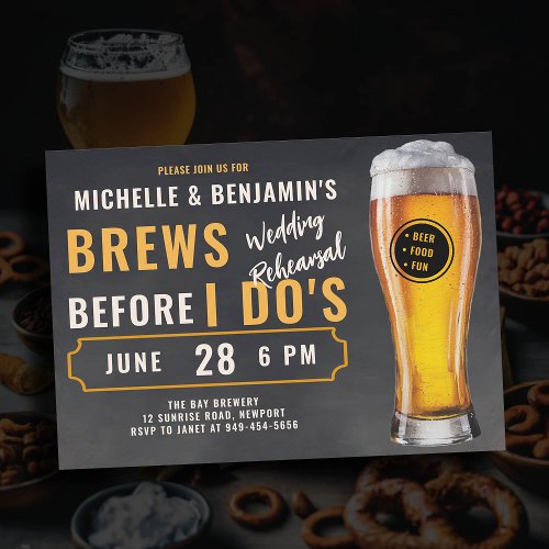 Brews Before I Dos Brewery Wedding Rehearsal Chalk Invitation