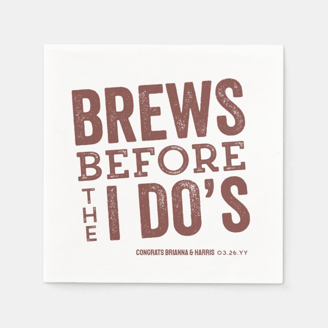 Brews before I Do's brick red rehearsal dinner Napkins (Front)