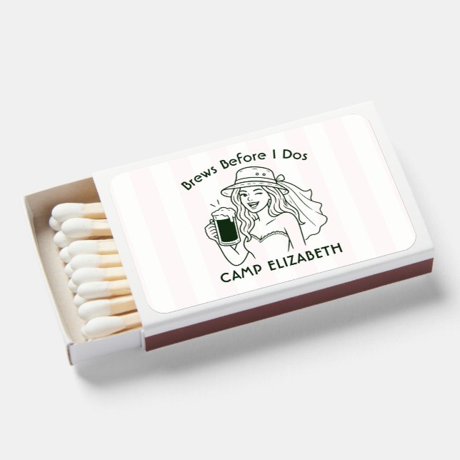 Brews Before I Dos Camp Bride Bachelorette Weekend Matchboxes (Front Open)