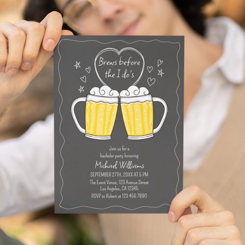 Brews Before I Dos Chalkboard Bachelor Party Invitation