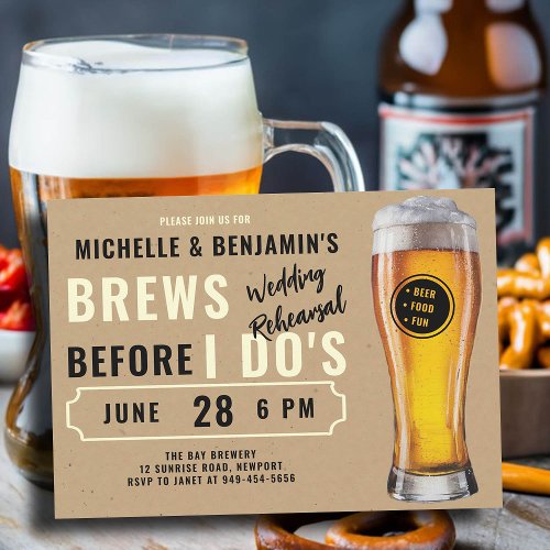 Brews Before I Dos Couple Wedding Rehearsal Casual Invitation