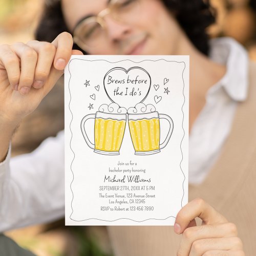Brews Before I Dos Hand Drawn Bachelor Party Invitation