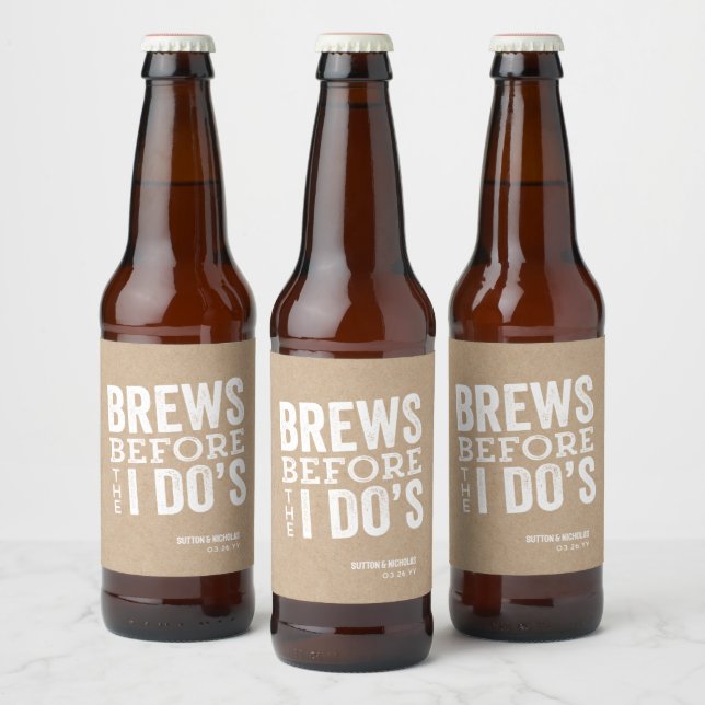Brews before I Do's kraft personalized wedding Beer Bottle Label (Bottles)