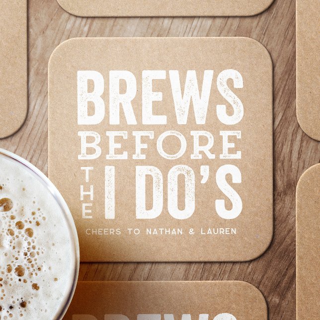 Brews before I do's kraft pre-wedding Square Paper Coaster (Creator Uploaded)