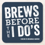 Brews before I Do's navy brewery rehearsal dinner Square Paper Coaster<br><div class="desc">Before your wedding day, have some fun with a "Brews Before I Do's" celebration. Whether it's a rehearsal dinner, bachelor party or engagement party, this fun bold coaster design is perfect for a brewery or beer-themed celebration. This design can also be personalized with the couple's names and the date in...</div>