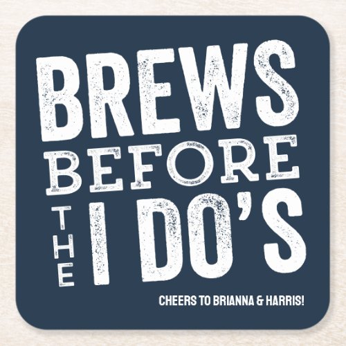 Brews before I Dos navy brewery rehearsal dinner Square Paper Coaster