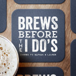 Brews before I do's navy pre-wedding Square Paper Coaster<br><div class="desc">Celebrate the groom to be with this navy blue beer-themed personalized coaster. Featuring the saying "brews before the I do's, " this rustic style coaster with white text on a navy background is perfect for a bachelor party, an engagement party, a rehearsal dinner and more. Part of the collection by...</div>