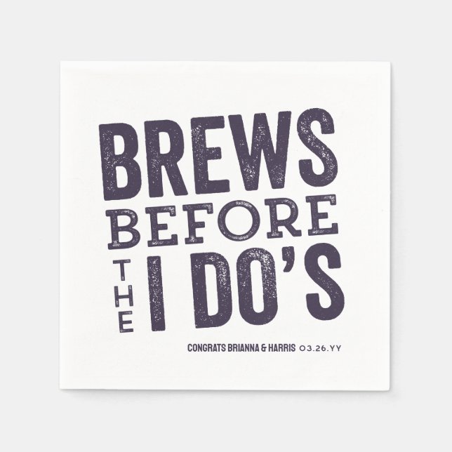 Brews before I Do's plum purple rehearsal dinner Napkins (Front)