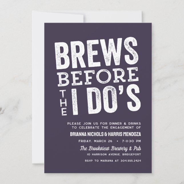 Brews before I Do's rehearsal dinner plum purple Invitation (Front)