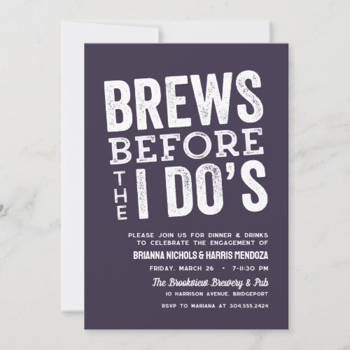 Brews before I Dos rehearsal dinner plum purple Invitation