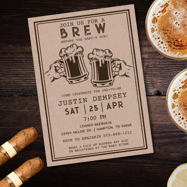 Brews Before the Baby's Due Men's Diaper Party  Invitation (Brews Before the Baby's Due Men's Diaper Party Invitation)