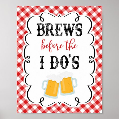 Brews Before The I Do Red Gingham I Do BBQ Poster