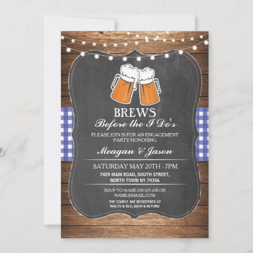 Brews Before The I Dos Engagement Blue Invite