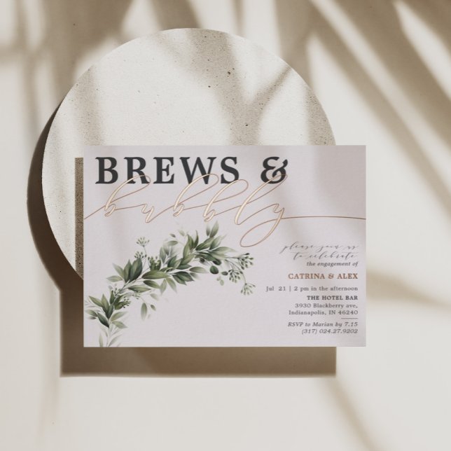 Brews Bubbly Grey Greenery Engagement Party Rose  Foil Invitation (Creator Uploaded)