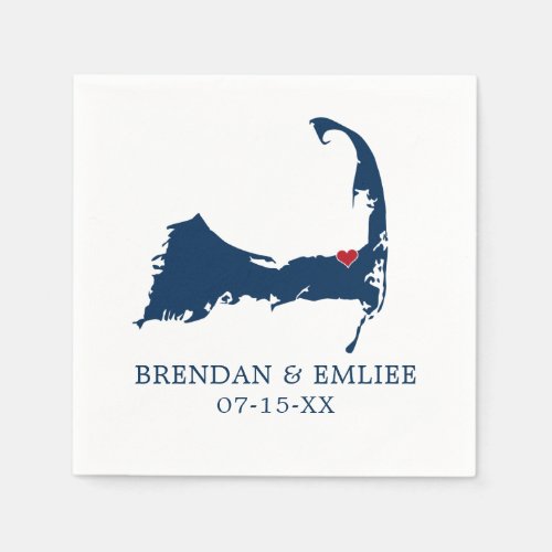 Brewster Cape Cod Map Blue and Movable Red Heart Napkins