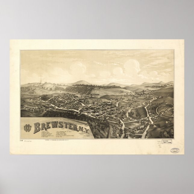 Brewster New York 1887 Antique Panoramic Map Poster (Front)
