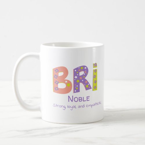 Bri girls name meaning coral purple flower stars coffee mug