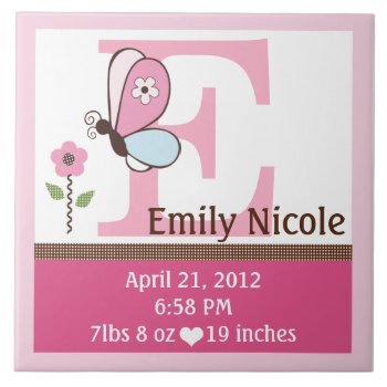 Bria Butterfly Letter Name Birth Info Tile by Personalizedbydiane at Zazzle