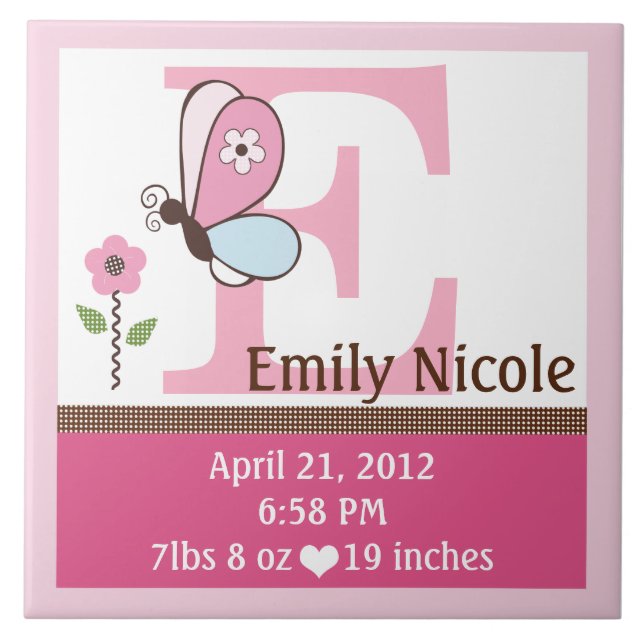 Bria Butterfly Letter Name Birth Info Tile (Front)