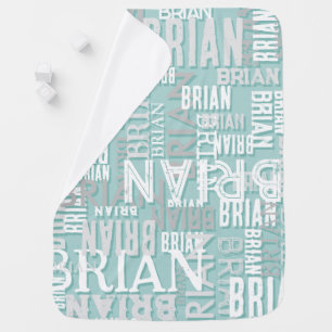 Brian custom name repeated over grayish blue baby blanket