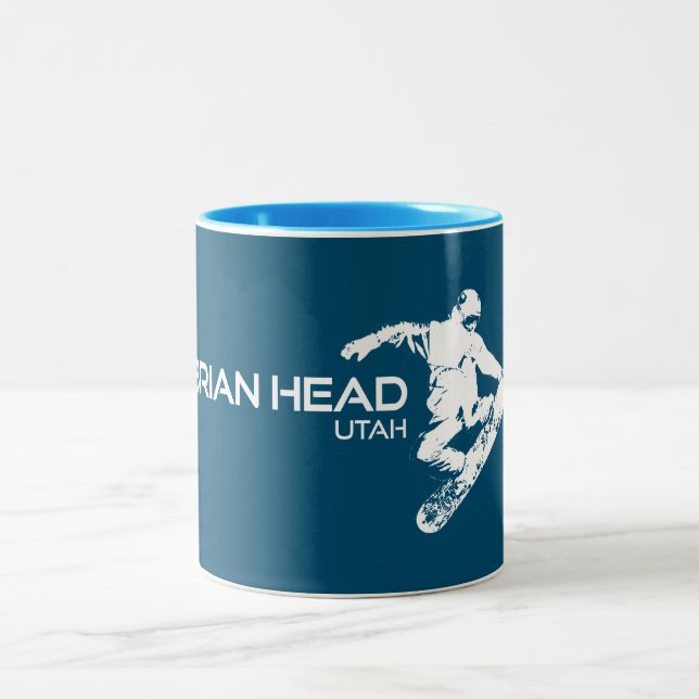 Brian Head Resort Utah Snowboarder Two-Tone Coffee Mug (Center)