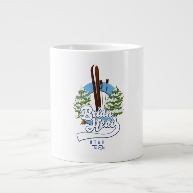 Brian Head Utah to ski logo Giant Coffee Mug (Front)