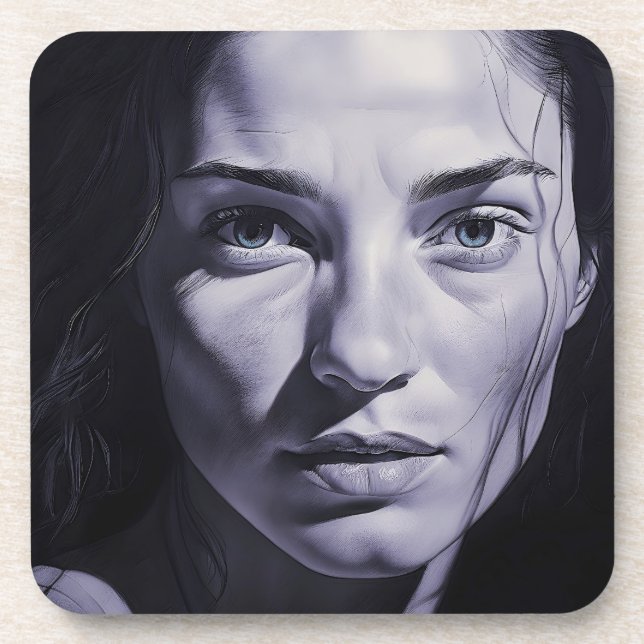 “Brianna Blue” Women In Charcoal Beverage Coaster (Front)