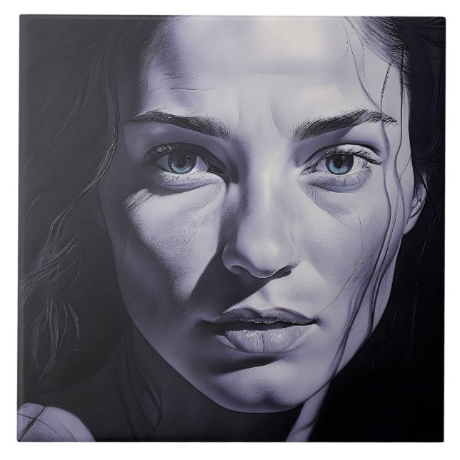 “Brianna Blue” Women In Charcoal Ceramic Tile (Front)