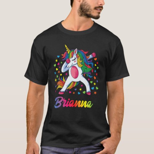 Brianna Dabbing Unicorn Rainbow Personalized Name  T_Shirt