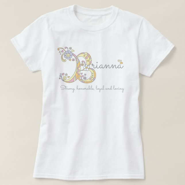 Brianna girls B name meaning monogram tee (Design Front)