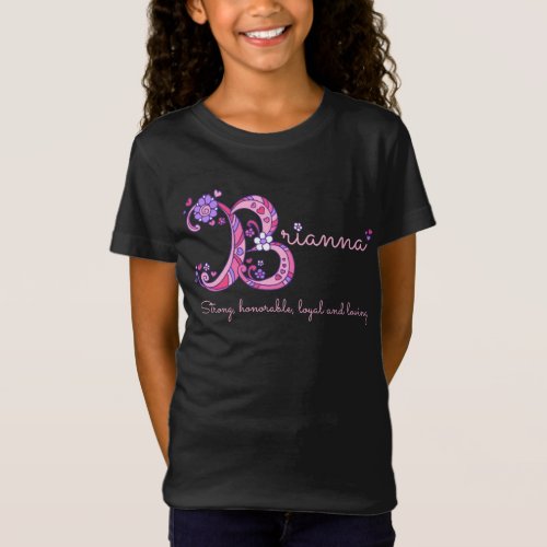 Brianna girls B name meaning pink lettering shirt