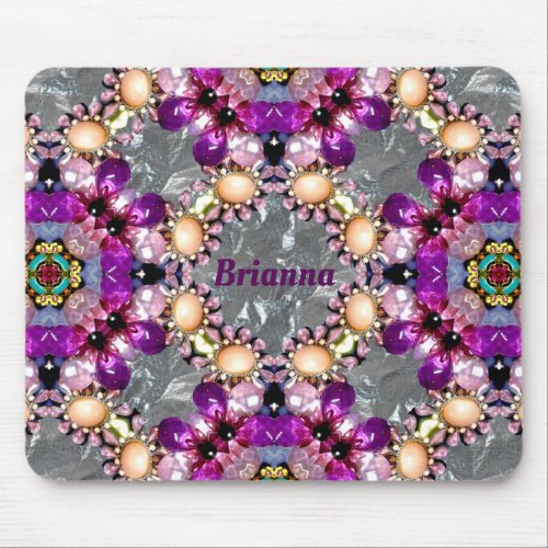 BRIANNA  Purple Silver Pattern Personalized Mouse Pad