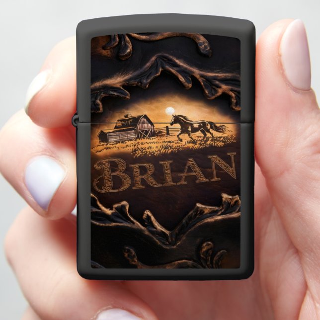 Brian's Farm Scene Sign Zippo Lighter (In Hand)