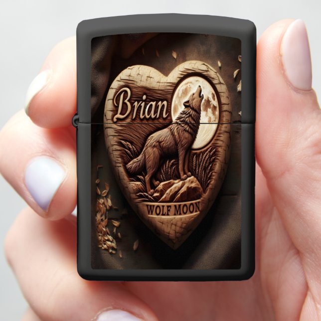 Brian's Wolf Moon Heart Zippo Lighter (In Hand)