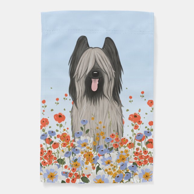 Briard Cute Dog Floral Garden Flag (Front)