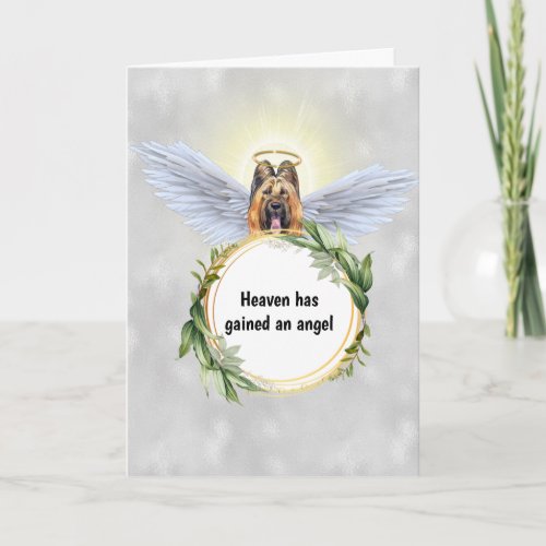 Briard dog angel wings halo wreath heaven card