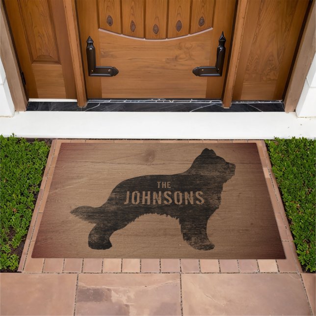 Briard Dog Silhouette Custom Faux Weathered Wood Doormat (Outdoor)