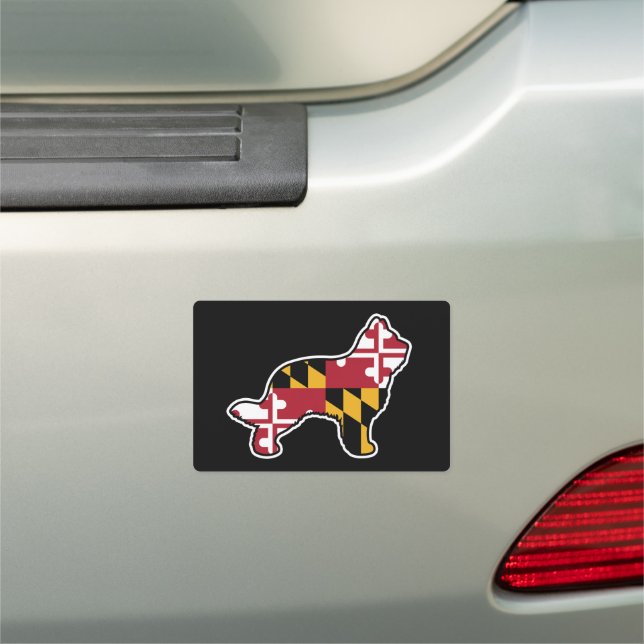 Briard Dog Silhouette with Maryland Flag Car Magnet (In Situ)
