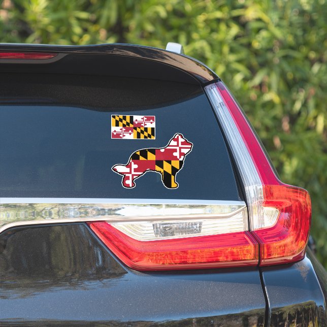 Briard Dog Silhouette with Maryland Flag Sticker (Car Side)