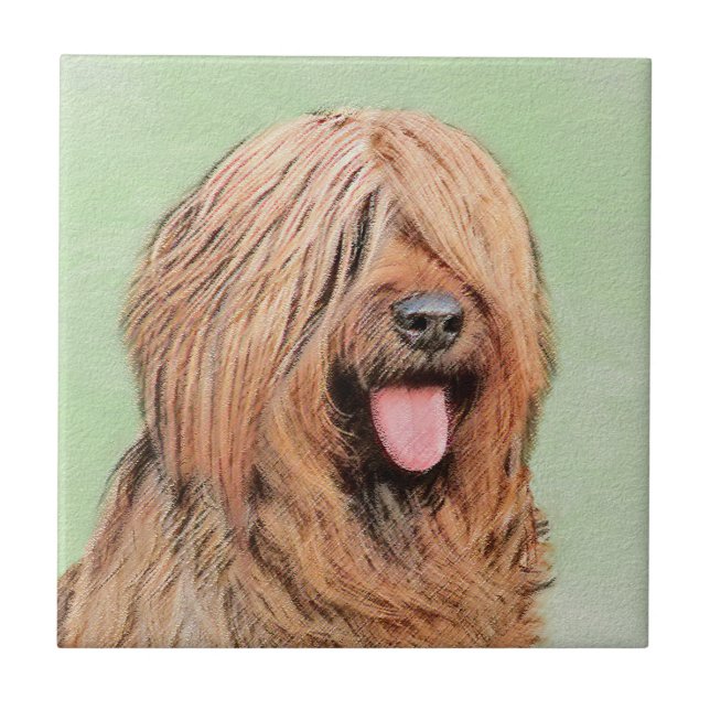 Briard Painting - Cute Original Dog Art Ceramic Tile (Front)