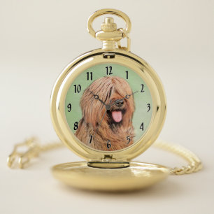 Briard Painting - Cute Original Dog Art Pocket Watch