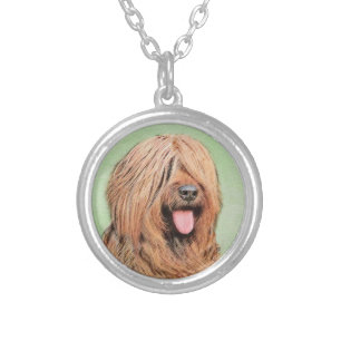 Briard Painting - Cute Original Dog Art Silver Plated Necklace