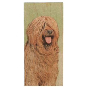 Briard Painting - Cute Original Dog Art Wood Flash Drive