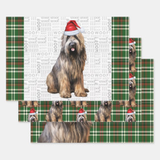 Briard Shepherd Christmas Dog Green Plaid Wrapping Paper Sheets