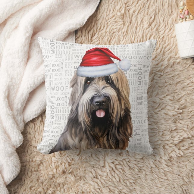 Briard Shepherd Dog Lover Christmas Holiday Throw Pillow (Blanket)