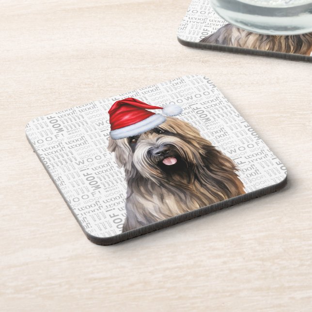 Briard Shepherd Dog Woof Word Art Holiday Beverage Coaster (Left Side)
