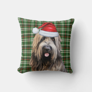 Briard Shepherd Green Plaid Christmas Holiday Throw Pillow